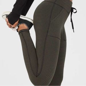 Offline by Aerie Womens Leggings Green Mini Houndstooth Drawstring Size Medium